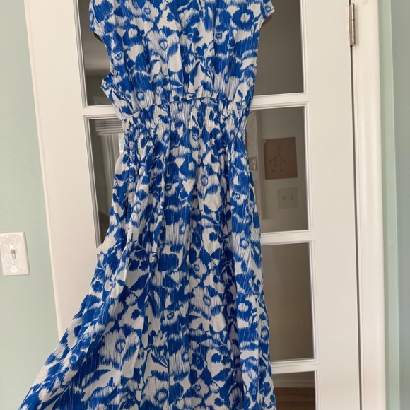 Sonoma Smock Button Midi Dress, Vivid Blue Floral, Petite Large - Picture 3 of 9